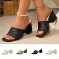 thumbnail image 1 of Women's Floral Print Square Toe Block Heel Mules, Trendy Slip On Sandals, Comfortable Chunky Heel Slides for Spring Summer, Plus Size Available for Wide Feet, Fashionable Outdoor Dress Shoes, 1 of 10