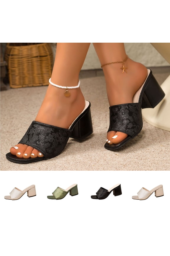 Women's Floral Print Square Toe Block Heel Mules, Trendy Slip On Sandals, Comfortable Chunky Heel Slides for Spring Summer, Plus Size Available for Wide Feet, Fashionable Outdoor Dress Shoes