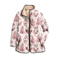 thumbnail image 1 of Women's Floral Print Stand Up Collar Pleated Cotton Long Sleeve Button Jacket with Vintage Christmas Design for Casual and Retro Style,Light pink,XL, 1 of 6