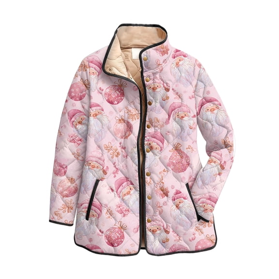 Women's Floral Print Stand Up Collar Pleated Cotton Long Sleeve Button Jacket with Vintage Christmas Design for Casual and Retro Style,Purple Pink,XS