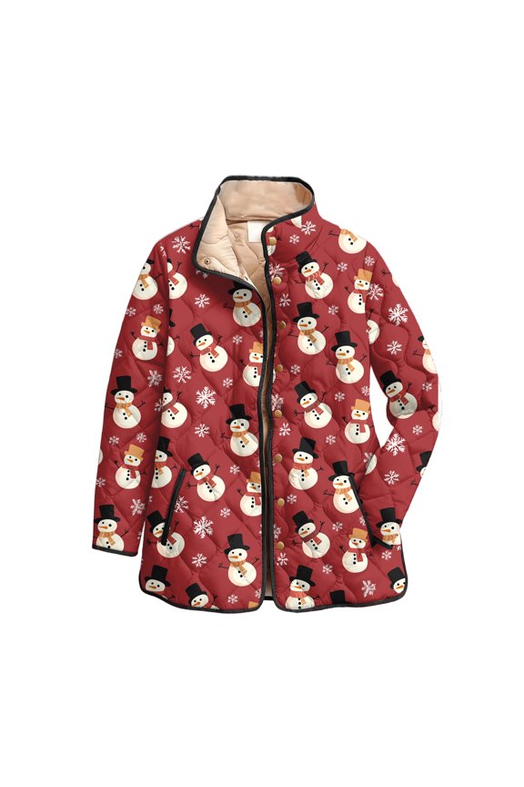 Women's Floral Print Stand Up Collar Pleated Cotton Long Sleeve Button Jacket with Vintage Christmas Design for Casual and Retro Style,Wine,XS