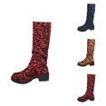 thumbnail image 1 of Women's Floral Print Suede Mid Calf Boots, Fashion Knee High Dress Booties with Side Zipper for Fall and Winter, 1 of 9