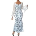 thumbnail image 1 of Women's Floral Print Sweetheart Neckline Maxi Dress with Ruffle Stretch Bodice Polyester % Fabric for Everyday Wear, 1 of 6
