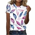 thumbnail image 1 of Women's Floral Print T-shirts Plus Size Summer Graphic Basic Tees Short Sleeve Tunic Tops Loose Fit (3XL, Purple), 1 of 5