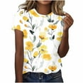thumbnail image 1 of Women's Floral Print T-shirts Plus Size Summer Graphic Basic Tees Short Sleeve Tunic Tops Loose Fit (3XL, Yellow), 1 of 5