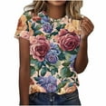 thumbnail image 1 of Women's Floral Print T-shirts Plus Size Summer Graphic Basic Tees Short Sleeve Tunic Tops Loose Fit (M, Multicolor), 1 of 5