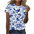 thumbnail image 1 of Women's Floral Print T-shirts Plus Size Summer Graphic Basic Tees Short Sleeve Tunic Tops Loose Fit (XL, Blue 01), 1 of 5