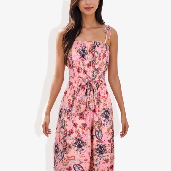 Women's Floral Print Tie Strap Summer Dress- X Large, Coral