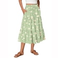 thumbnail image 1 of Women’s Floral Print Tiered Maxi Skirt with Elastic Waist and Drawstring Pockets Lightweight Flowing Design for Everyday Wear Army Green 2XL, 1 of 5