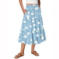 thumbnail image 1 of Women’s Floral Print Tiered Maxi Skirt with Elastic Waist and Drawstring Pockets Lightweight Flowing Design for Everyday Wear Sky Blue S, 1 of 5