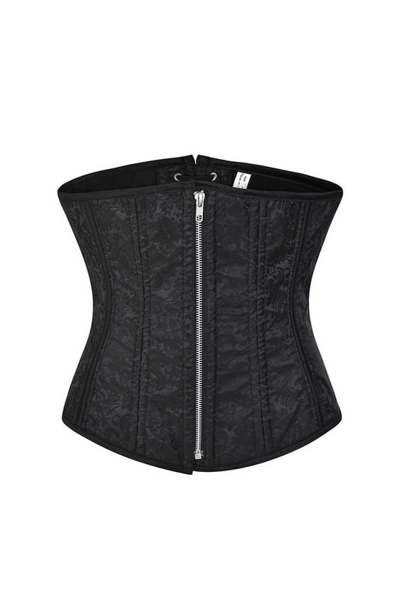 Women's Floral Print Underbust Corset Renaissance Zipper Lace Up Back Body Suit Shapewear Black 2XL