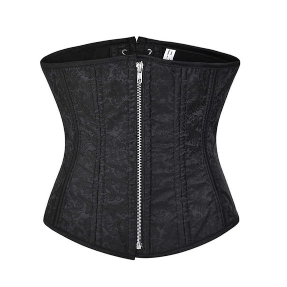 Women's Floral Print Underbust Corset Renaissance Zipper Lace Up Back Body Suit Shapewear Black 4XL