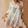 thumbnail image 1 of Women's Floral Print V-Neck Ruffle Dress 3/4 Sleeve Casual Summer Spring Polyester Comfortable Daily Wear Loose Fit Soft Fabric Hand Wash, 1 of 8