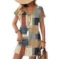 thumbnail image 1 of Women's Floral Print V-Neck Short Sleeve Casual Dress with Pocket, Pullover Summer Dress, Lightweight Comfort Fit, Fashion Ladies Clothing,Light Brown,2XL, 1 of 8