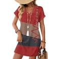 thumbnail image 1 of Women's Floral Print V-Neck Short Sleeve Casual Dress with Pocket, Pullover Summer Dress, Lightweight Comfort Fit, Fashion Ladies Outerwear,Red,2XL, 1 of 8