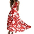 thumbnail image 1 of Women's Floral Print V Neck Sleeveless Summer Dress Casual Beach Wear Comfortable Stretchy Waistband Flowy Feminine Outfit, 1 of 2