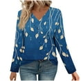 thumbnail image 1 of Women's Floral Print V Neck T-Shirt Long Sleeve Modern Design Loose Fit Business Casual Everyday Top, 1 of 6