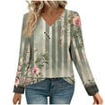 thumbnail image 1 of Women's Floral Print V Neck T-Shirt Long Sleeve Modern Design Loose Fit Business Casual Everyday Top, 1 of 6