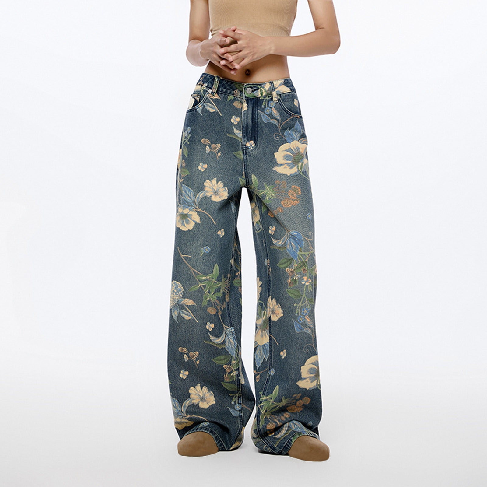Aodrusa Wide Leg Black Jeans Woman High Waisted Ripped Denim