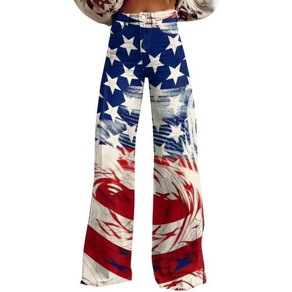 Women's Floral Print Wide Leg Jeans, Vintage High Waist Baggy Denim Pants with Pockets & Retro Style,Red XL