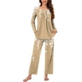 thumbnail image 1 of Women's Floral Printed 2 Piece Homewear Set Casual Long-Sleeved Crew Neck Front Pleated Button Shirt Top Wide-Leg Elastic Waist Pockets Pants, 1 of 6