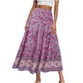 thumbnail image 1 of Women's Floral Printed Boho Elastic High Waist Pleated A-Line Maxi Skirts Trendy Beach Skirt Vacation Outfit, 1 of 5