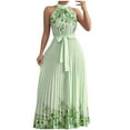 thumbnail image 1 of Women's Floral Printed Boho Maxi Dress Sleeveless Halter Neck A Line Pleated Long Dress With Belt, 1 of 3