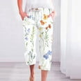 thumbnail image 1 of Women's Floral Printed Capris with Pockets Drawstring Waist Loose Fit Cropped Pants Under $10, 1 of 5
