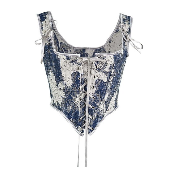 Women's Floral Printed Corsets Summer Tank Tops Bow Strap Lace Up Tight Vest Going Out Blouse Tunic Camisole
