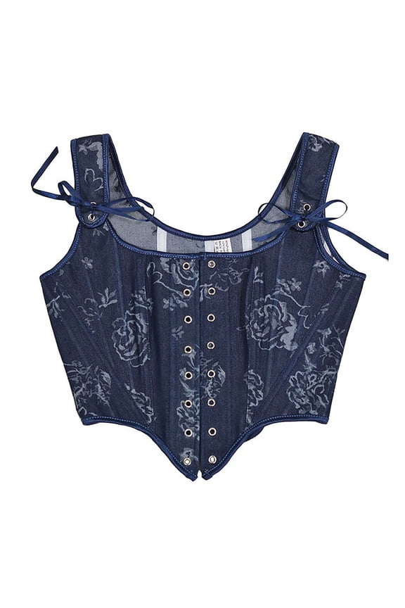 Women's Floral Printed Corsets Summer Tank Tops Bow Strap Lace Up Tight Vest Going Out Blouse Tunic Camisole