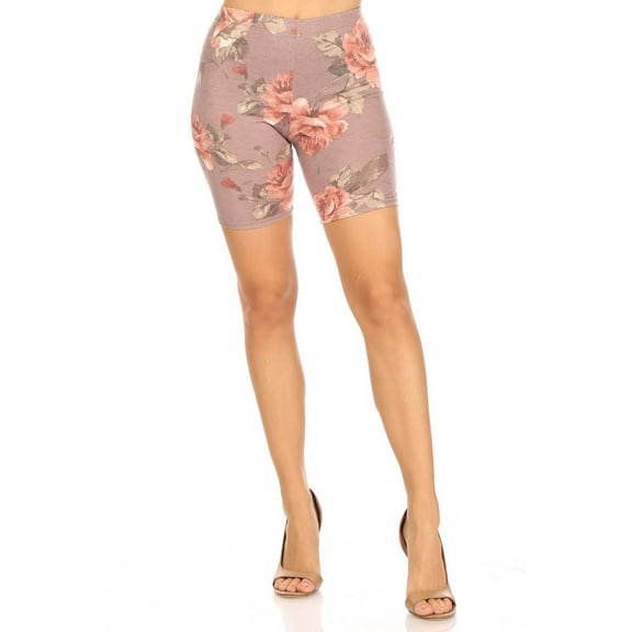 Women's Floral Printed Elastic High Waist Slim Stretch Pull On Biker Shorts