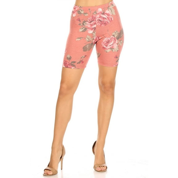 Women's Floral Printed Elastic High Waist Slim Stretch Pull On Biker Shorts