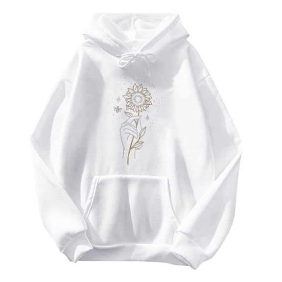 Women's Floral Printed Hoodies Drawstring Flower Graphic Pullover Sweatshirt Long Sleeve Casual Tops with Pocket
