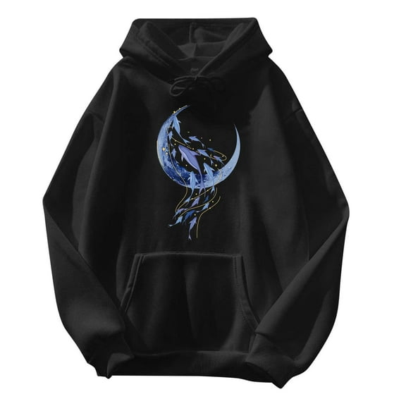 Women's Floral Printed Hoodies Drawstring Flower Graphic Pullover Sweatshirt Long Sleeve Casual Tops with Pocket