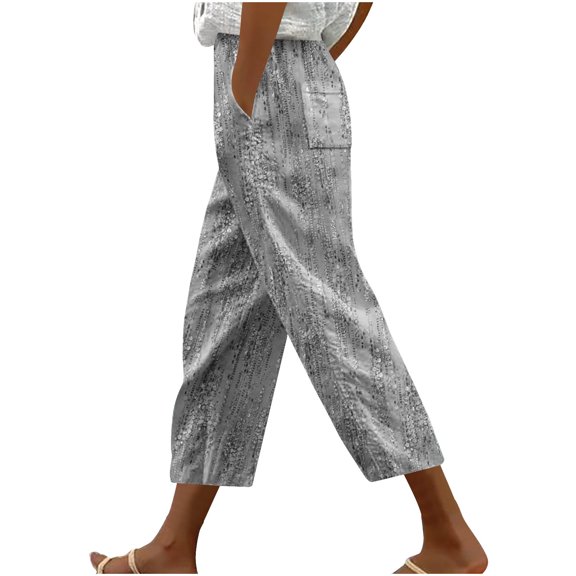 Women's Floral Printed Loose Fit Wide-Leg Pants Elastic Waist Drawstring Casual Palazzo Trousers with Pockets
