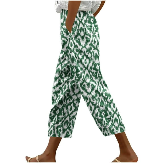 Women's Floral Printed Loose Fit Wide-Leg Pants Elastic Waist Drawstring Casual Palazzo Trousers with Pockets