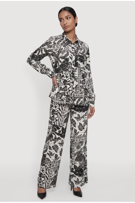 Women's Floral Printed Pattern High Waisted Straight Leg Pants