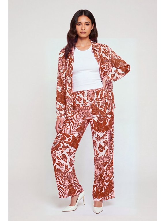 Women's Floral Printed Pattern High Waisted Straight Leg Pants