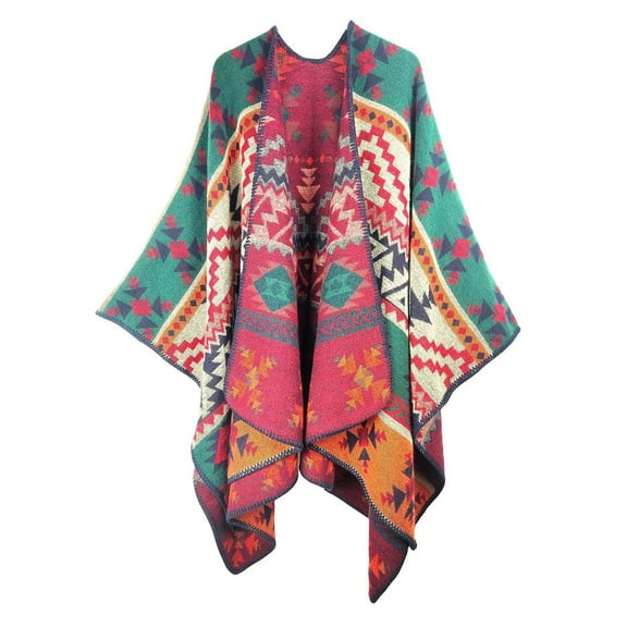 Women's Floral Printed Shawl Wrap Plus Size Cardigan Poncho Cape Open Front Long Winter Sweater Coat