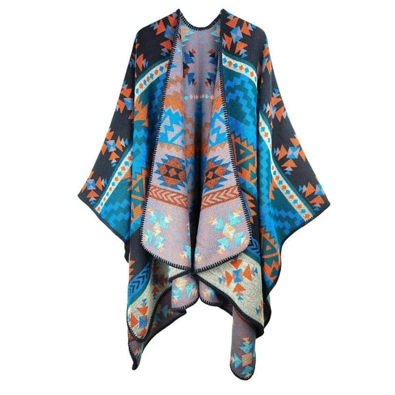 Women's Floral Printed Shawl Wrap Plus Size Cardigan Poncho Cape Open Front Long Winter Sweater Coat