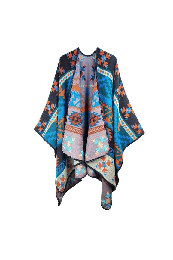 Women's Floral Printed Shawl Wrap Plus Size Cardigan Poncho Cape Open Front Long Winter Sweater Coat