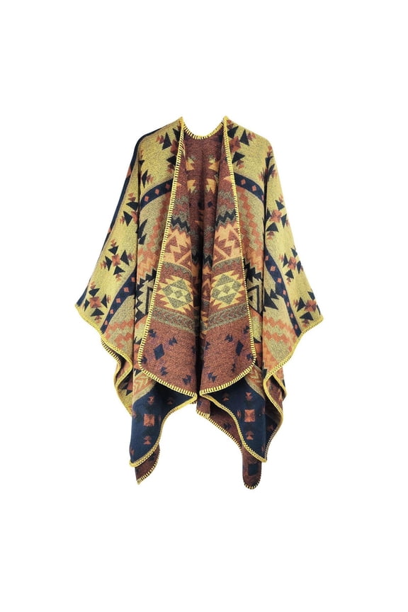 Women's Floral Printed Shawl Wrap Plus Size Cardigan Poncho Cape Open Front Long Winter Sweater Coat