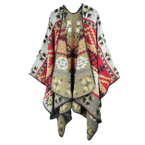 Women's Floral Printed Shawl Wrap Plus Size Cardigan Poncho Cape Open Front Long Winter Sweater Coat