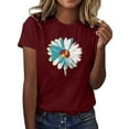 thumbnail image 1 of Women's Floral Printed Shirts Crew Neck Short Sleeve Flower Graphic Basic Tee Casual Tops Comfy Clothes (XL, Red 3), 1 of 5
