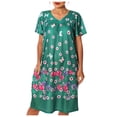 thumbnail image 1 of Women's Floral Printed Short-Sleeve Lounger Nightgown Sleepwear, 3X-Large Teal, 1 of 5