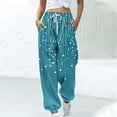 thumbnail image 1 of Women's Floral Printed Sweatpants Loose Drawstring Athletic Pants High Waist Joggers Blue 2XL, 1 of 5