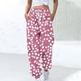 thumbnail image 1 of Women's Floral Printed Sweatpants Loose Drawstring Athletic Pants High Waist Joggers Pink 2XL, 1 of 5