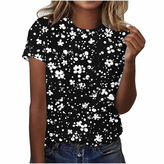 Women's Floral Printed Tops Casual Crew Neck Plus Size Short Sleeve Shirts Summer Trendy Business Dressy Blouses (M, Multicolor 6)
