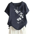 thumbnail image 1 of Women's Floral Printed Tops Plus Size Crew Neck Botton Short Sleeve Shirts 2025 Summer Fashion Casual Blouses (3XL, Navy), 1 of 4