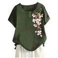 thumbnail image 1 of Women's Floral Printed Tops Plus Size Crew Neck Botton Short Sleeve Shirts 2025 Summer Fashion Casual Blouses (5XL, Army Green 01), 1 of 4